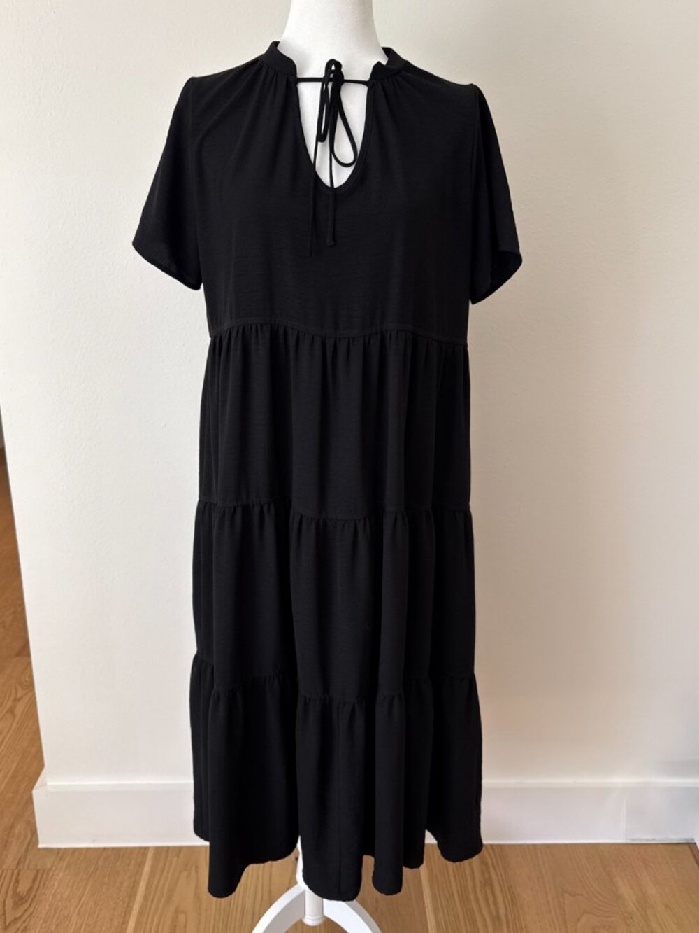 Lulus Happy To Be Tier Black Tiered Babydoll Midi Dress - Size M - Picture 5 of 9
